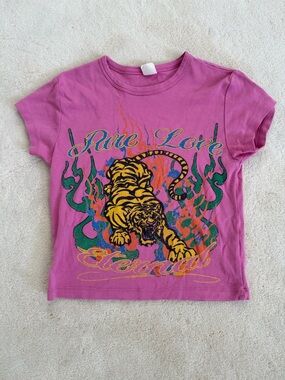 Urban Outfitters Pink Graphic Tee with Tiger Flame Motif